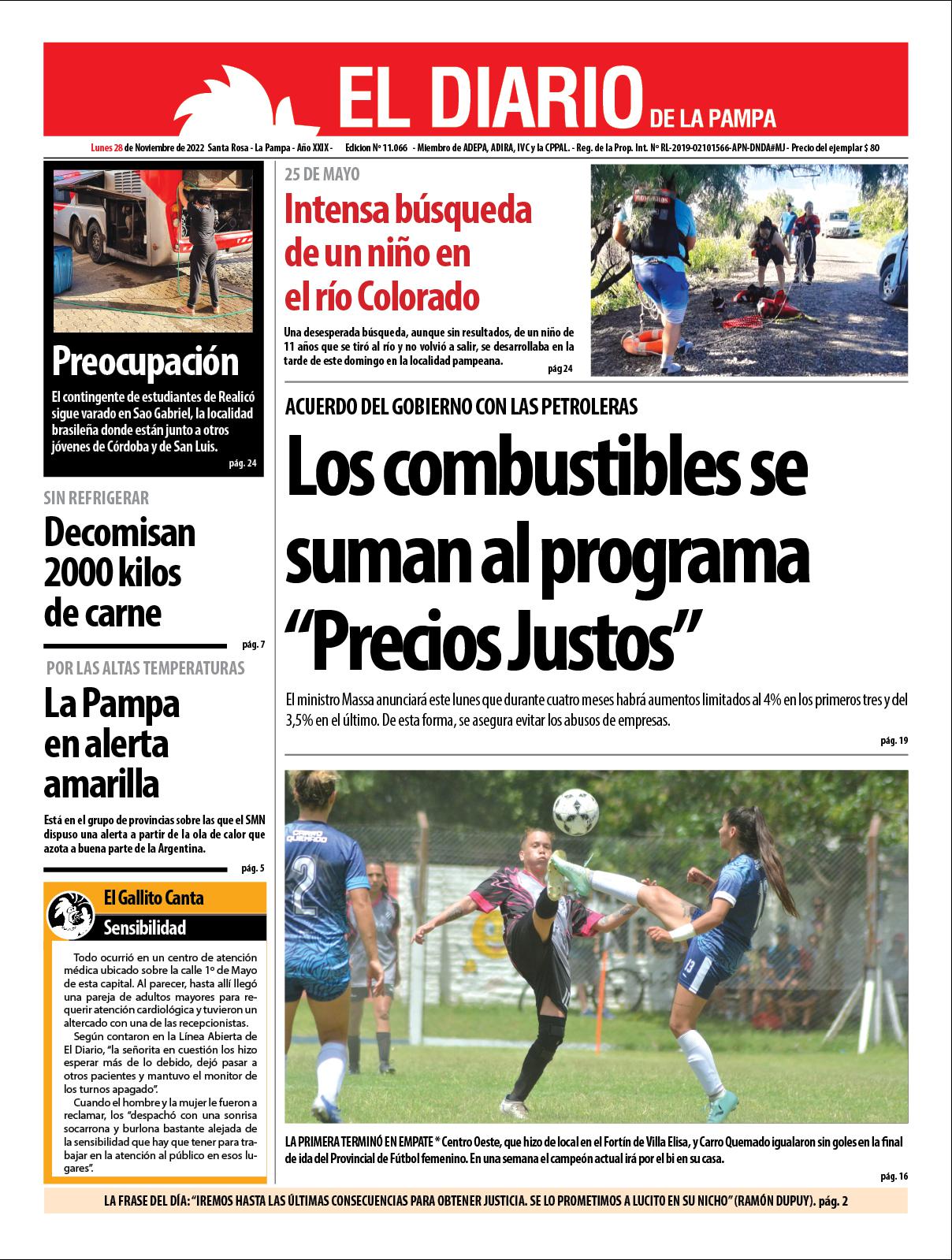 Tapa del diacutea lunes 28 de noviembre de 2022